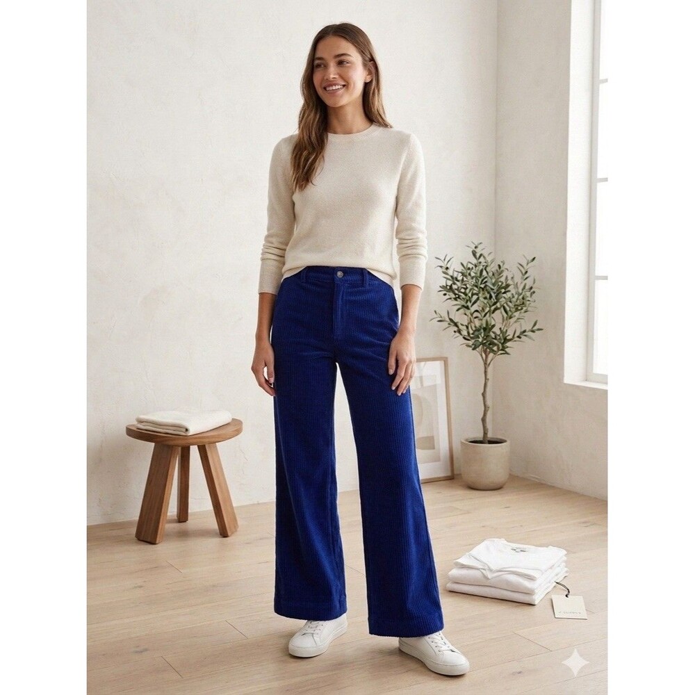 Z Supply Royal Blue Corduroy Wide Leg Pants XS High Rise Cobalt Ribbed Stretch